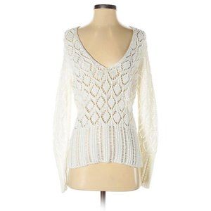 ann taylor loft boho Metallic crochet ooen knit white sweater S